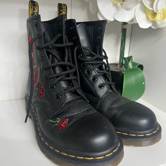 Dr. Martens Black Boots with Red Floral Embroidery - Picture 8 of 9
